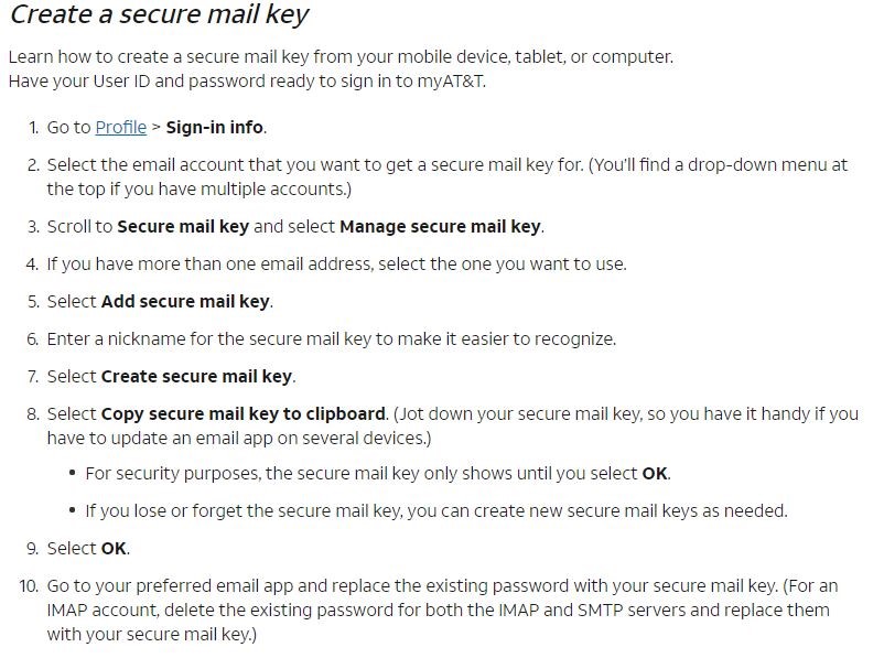 Create a secure mail key instructions